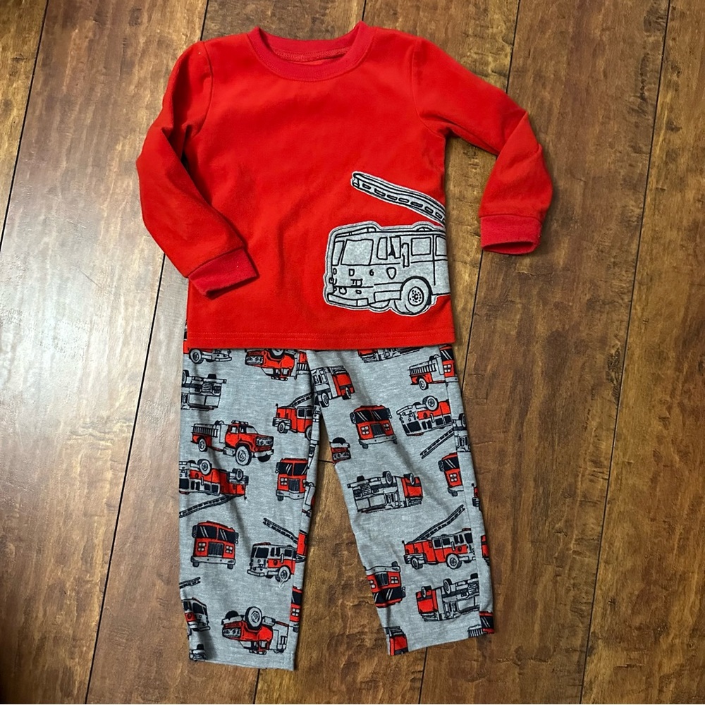 Carter's Red and Gray Pajama Sets with Fire truck  Theme